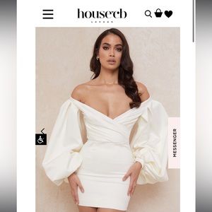 Carolyn ivory satin balloon sleeve mini dress house of CB